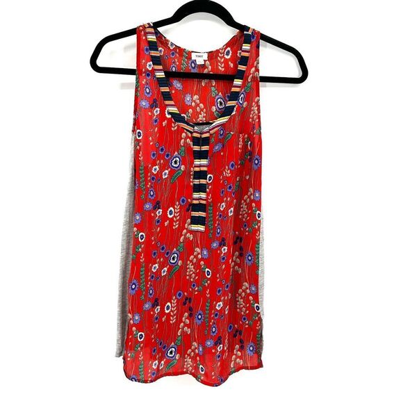 ANTHROPOLOGIE Tiny Zuma Red Floral Print Gray Sleeveless Boho Tank Top Small - Picture 5 of 8